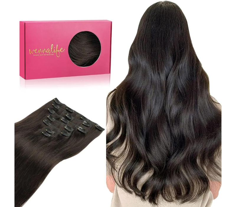 WENNALIFE Clip in human hair extentions- 18inch, 120g, 7pcs, dark brown